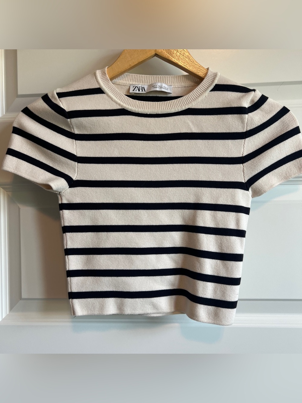 ZARA Knit Stripe Crop Baby Tee Small